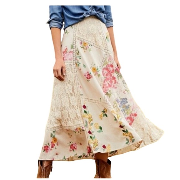 Reba Dresses & Skirts - REBA NWT Patchwork‎ Floral Lace Maxi Skirt Cream Boho Festival Prairie Size 6